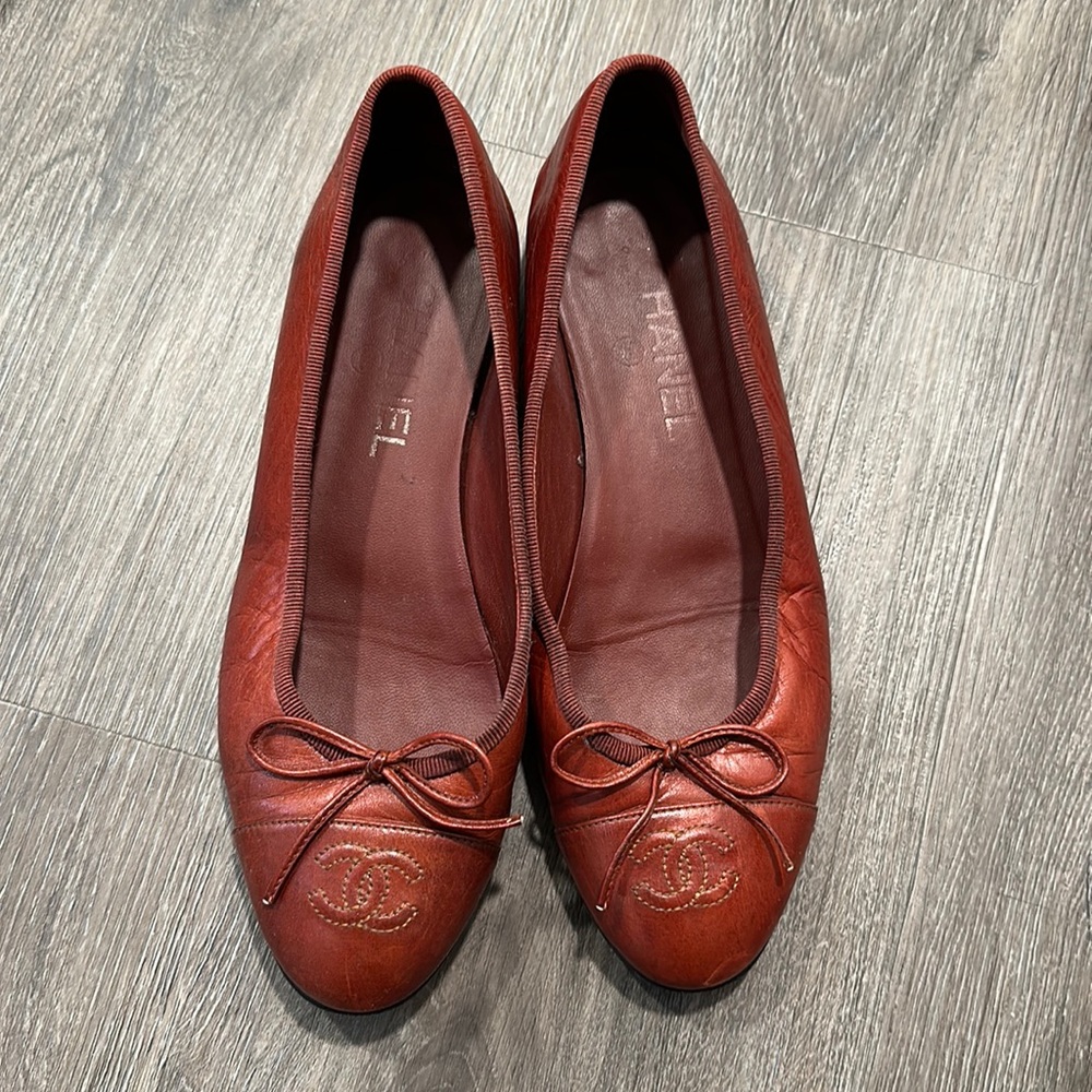 Burgundy Chanel Ballet Flats